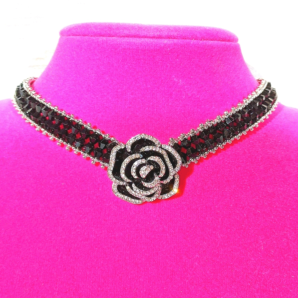 Swarovski accented rose choker necklace.